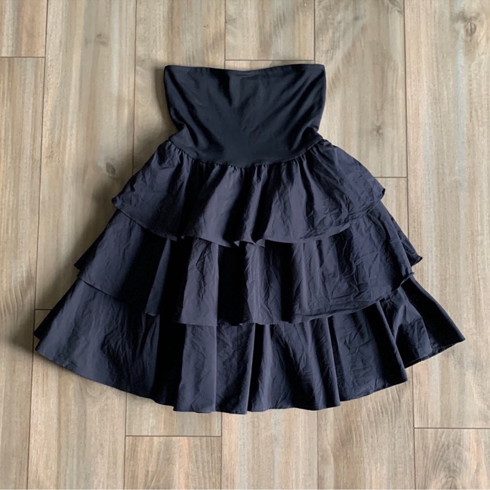 Susana Monaco Black Ruffle Strapless Dress, Sz 6